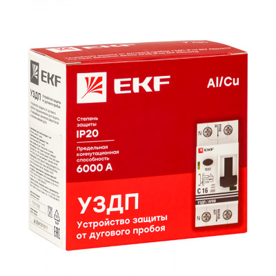 Фотография Устройство защиты от дугового пробоя (УЗДП) с автоматическим выключателем 1P+N 25А (C) 6кА EKF PROxima, артикул afdd-2-25C-pro
