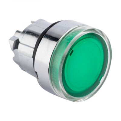 Фотография Исполнительный механизм кнопки XB4 зеленый плоский возвратный без фиксации, с подсветкой EKF PROxima, артикул XB4BW-G
