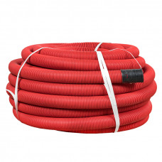 Труба гофрированная двустенная ПНД/ПНД гибкая с протяжкой d63 мм (50 м) красная EKF-Plast