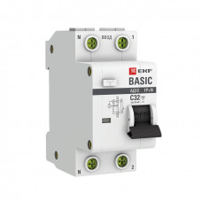 Автоматический выключатель дифференциального тока 1P+N 32А 30мА тип АС х-ка C эл. 4,5кА АД-12 EKF Basic